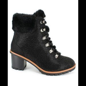 Nanette Lepore Size 8 Anais black fur sparkly booties